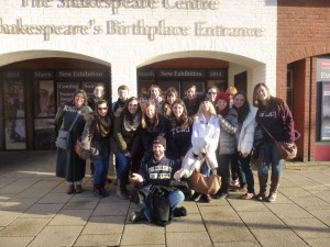 Getting ready to dig in to historical literature in front of the Shakespeare Center (the birthplace of Shakespeare).