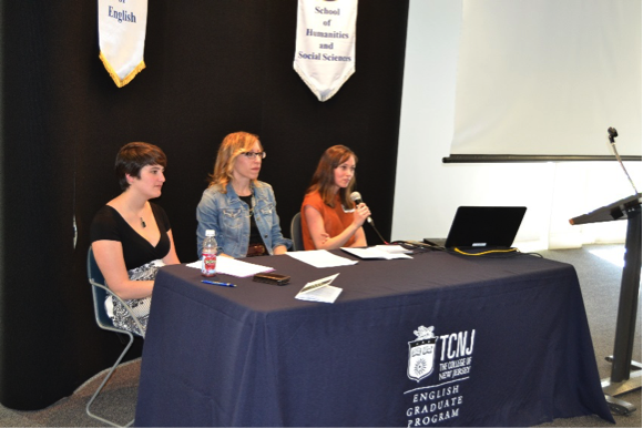 Panel of alumnae panelists Ashley Vogt, Lauren Makrancy, and Shaun Fitzpatrick