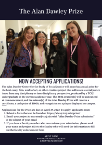 call for applications to the alan dawley prize. Photo of four women posing at conference with entrance rules